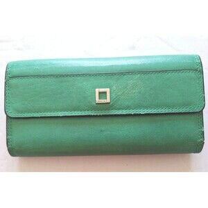Lodis Trifold Audrey Style Clutch Wallet Green Leather Checkbook Tri-Fold Snap